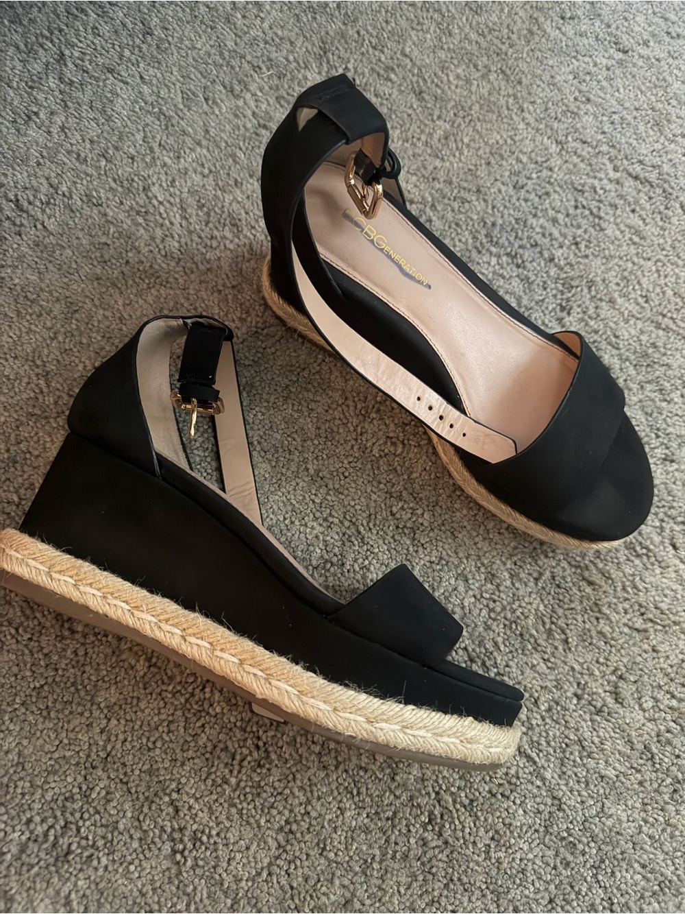 BCBG Black Espadrille Wedge Sandals
